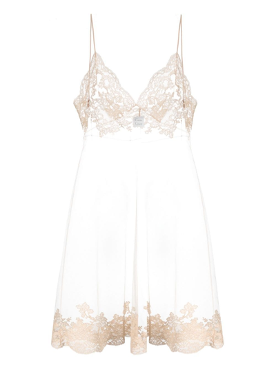 Carine Gilson Calais-caudry Lace Slip Dress In Neutrals