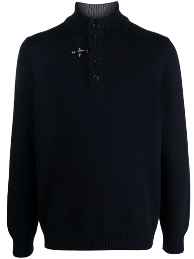 Fay Button-up High-neck Jumper In Blu