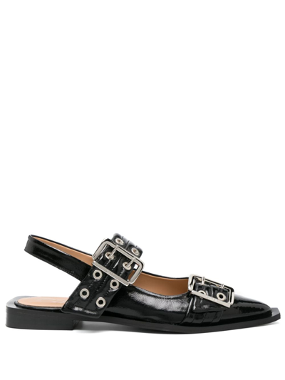 Ganni Eyelet-detail Slingback Pumps In Black