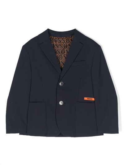 Missoni Kids' Logo-patch Single-breasted Blazer In Blue