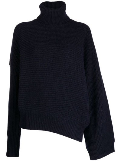 Stella Mccartney Rib-knit Regenerated Cashmere Cape Jumper In Ink