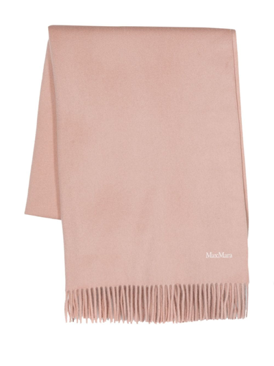 Max Mara Logo-embroidered Cashmere Scarf In Pink