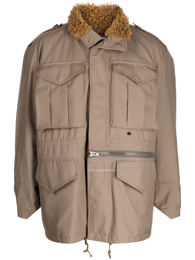 Kolor Shearling-collar Drawstring Jacket In Brown