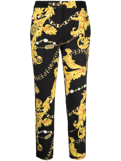 Versace Jeans Couture Logo Couture-print Trousers In Black