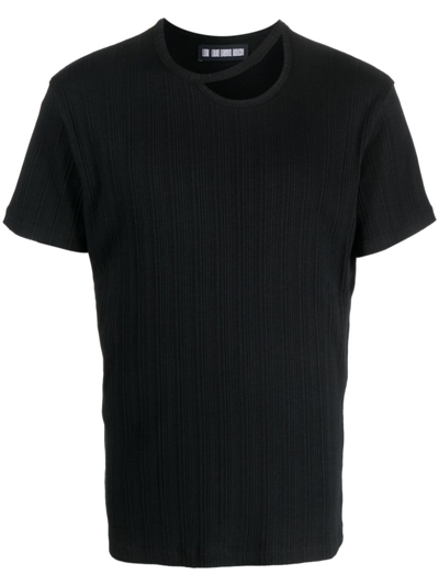 Lgn Louis Gabriel Nouchi Cut-out Plissé Cotton T-shirt In Black