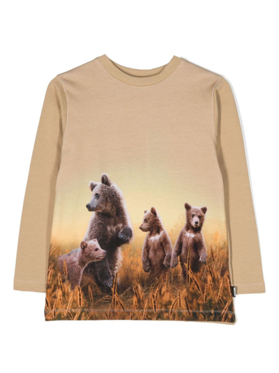Molo Kids' Reif Long-sleeved Organic Cotton T-shirt In Neutrals