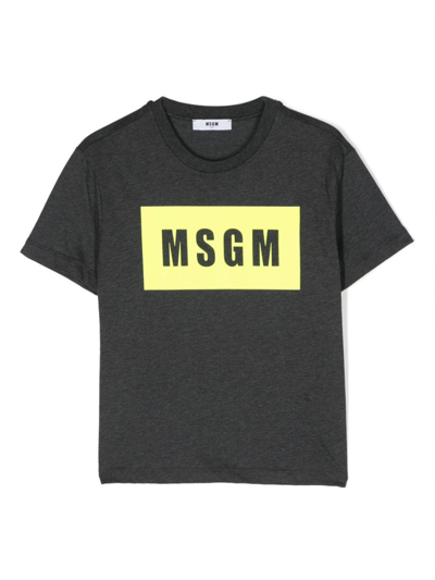 Msgm Kids' Logo印花棉t恤 In Black