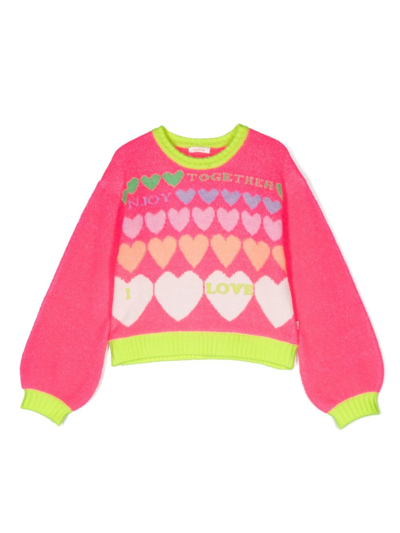 Billieblush Kids' Girls Neon Pink Knitted Heart Jumper