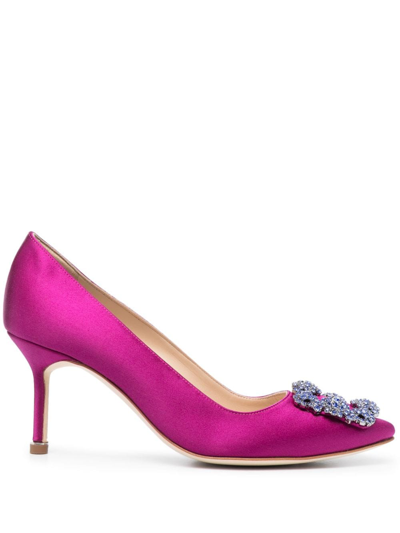 Manolo Blahnik Hangisi 90 Crystal Buckle Pumps In Satin In Pink