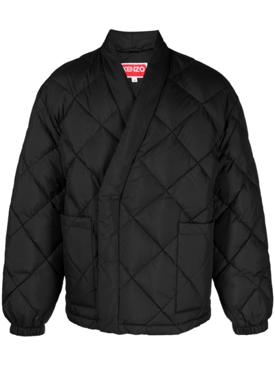 Kenzo Padded Logo-patch V-neck Jacket In 99j Black