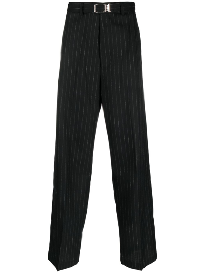 Msgm Stripe-pattern Wide-leg Trousers In Black