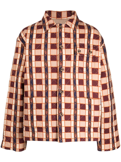 Bode Reversible Check And Floral-print Quilted Jacket In Red