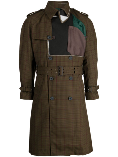 Kolor Patchworked Double-breasted Trench Coat In Brown