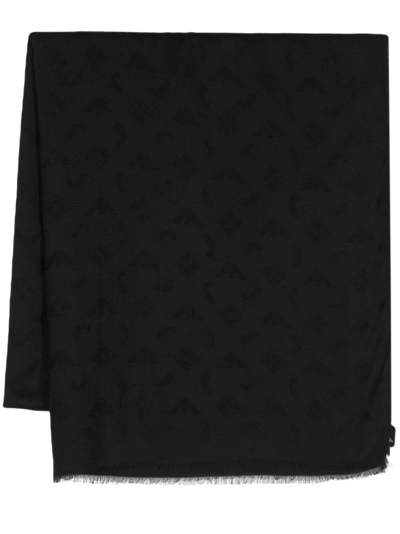 Emporio Armani Logo-print Frayed-edge Scarf In Black