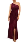 ADRIANNA PAPELL FLORAL VELVET BURNOUT ONE-SHOULDER GOWN