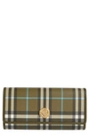 Burberry Halton Vintage Check & Leather Continental Wallet In Olive Green