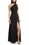 Lulus Keep It Interesting Black Asymmetrical Cutout Halter Maxi Dress In Black