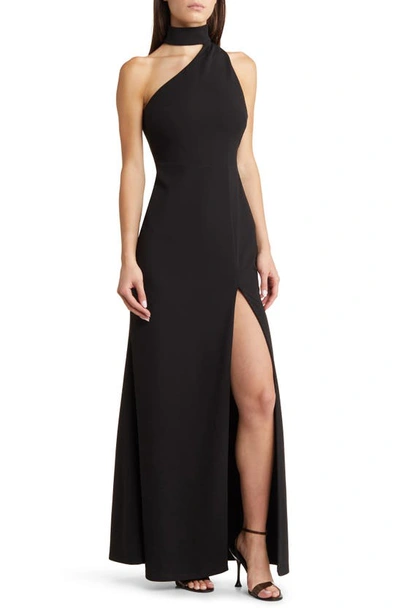 Lulus Keep It Interesting Black Asymmetrical Cutout Halter Maxi Dress