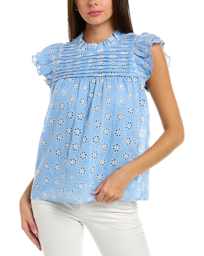 Sail To Sable Ruffle Neck Top In Blue