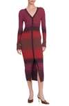 Staud Shoko Striped Cardigan Midi Dress In Syrah Blend