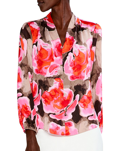 Nic + Zoe Petite Rosy Outlook Floral-print V-neck Top In Pink