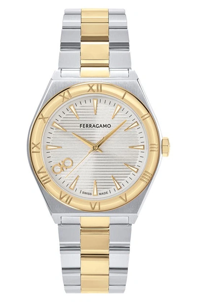 Ferragamo Men's Vega Upper East Ip Yellow Gold & Stainless Steel Bracelet Watch/40mm In Steel/ip Yellow Gold/white