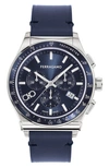 Ferragamo 1927 Chronograph Leather Strap Watch, 42mm In Steel/blue