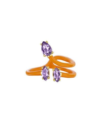House Of Frosted Silver 6.00 Ct. Tw. Amethyst Enamel Toni Ring In Orange