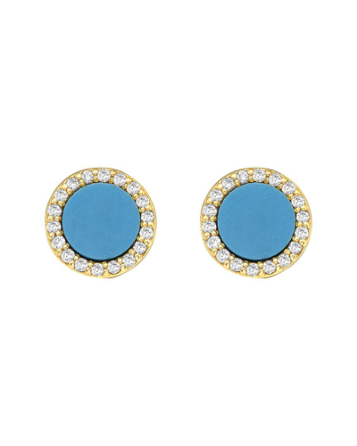 Gemstones 14k 0.20 Ct. Tw. Diamond & Enameled Turquoise Halo Studs