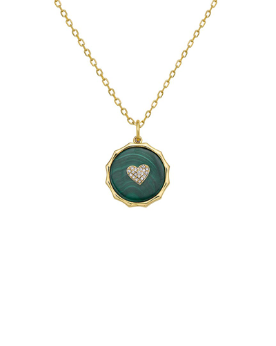 Gemstones 14k 5.56 Ct. Tw. Diamond & Malachite Heart Disc Necklace