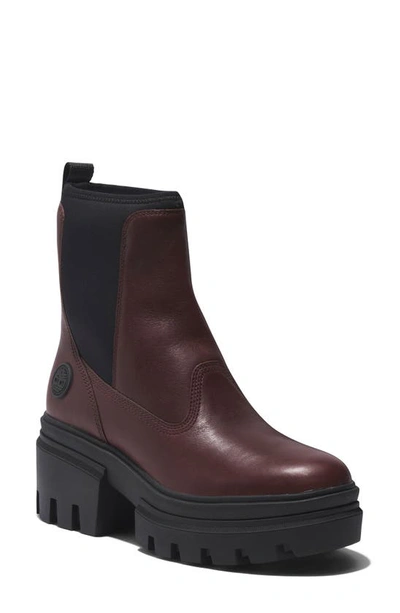 Timberland Everleigh Platform Chelsea Boot In Burgundy Full Grain