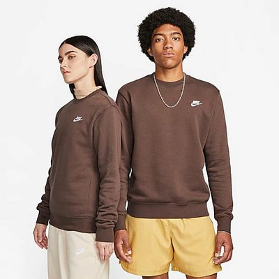 Nike Sportswear Club Fleece Crewneck Sweatshirt In Baroque Brown/white