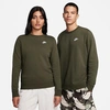 Nike Women's Sportswear Club Fleece Crewneck Sweatshirt In Cargo Khaki/white