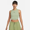 Nike Women's  Sportswear Chill Knit Tight Cropped Mini-rib Tank Top In Oil Green/black 