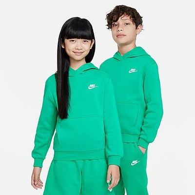 Nike Sportswear Club Fleece Big Kids' Pullover Hoodie In Stadium Green/white