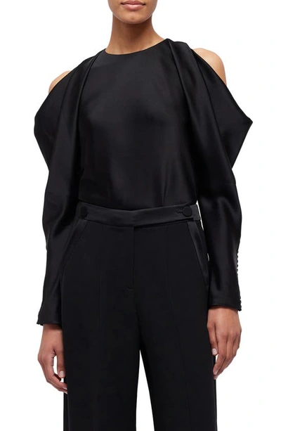 Simkhai Marisa Cold Shoulder Satin Blouse In Black