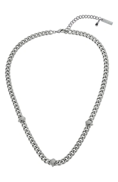 Kurt Geiger Pave Signature Eagle Curb Chain Collar Necklace In Silver Tone, 16-18