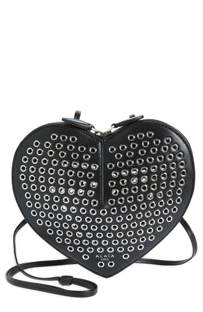 Alaïa Le Coeur Grommet Leather Crossbody Bag In Noir