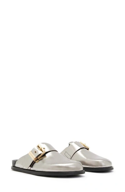 Allsaints Genuine Shearling Mule In Mirror Silver