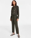 BAR III WOMENS CROPPED JACKET SATIN TIE NECK BLOUSE BELTED ANKLE PANTS CREATED FOR MACYS