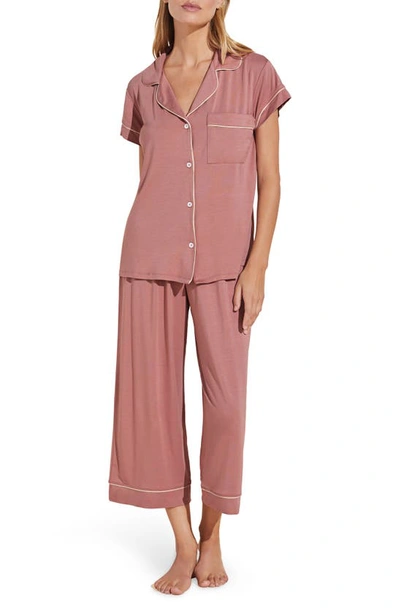 Eberjey Gisele Cropped Two-piece Jersey Pajama Set In Old Rose/ivory
