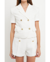 Endless Rose Short-sleeve Double-breasted Tweed Blazer Jacket In White