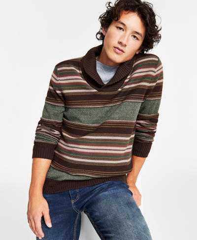 Sun + Stone Men's Blanket Stripe Shawl Sweater, Created For Macy's In Rich Chocolate