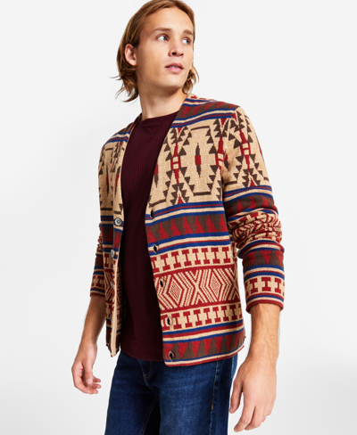 Sun + Stone Men's Pino Printed V-neck Cardigan, Created For Macy's In Downing Sand