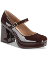 Sun + Stone Vaneciaa Womens Round Toe Slip On Mary Jane Heels In Carob Patent