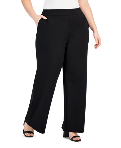 Inc International Concepts Plus Size Wide-leg Ponte-knit Pants, Created For Macy's In Deep Black
