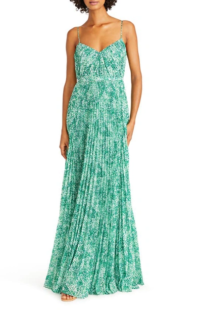 ml Monique Lhuillier Sylvia Pleated Chiffon Gown In Spotted Jade