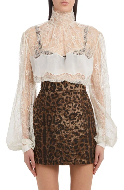 Dolce & Gabbana Balloon Sleeve Lace & Georgette Blouse In Natural White