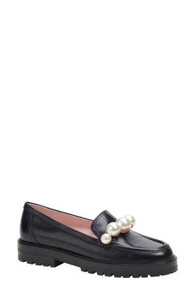 Kate Spade Posh Pearly-strap Leather Loafers In Black