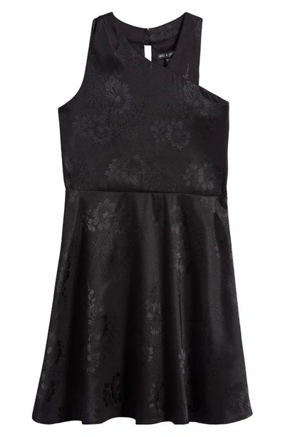 Ava & Yelly Kids' Floral Embossed Sleeveless Satin Dress In Black